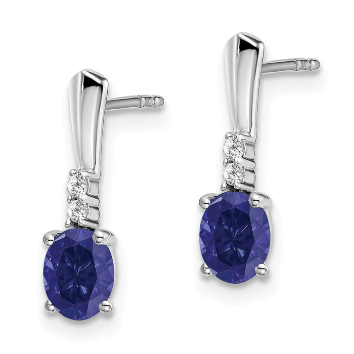 14k White Gold Oval Created Sapphire and Diamond Dangle Earrings-EM7407-CSA-004-WA