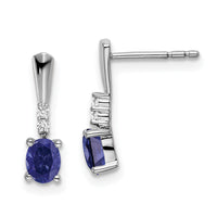 14k White Gold Oval Created Sapphire and Diamond Dangle Earrings-EM7407-CSA-004-WA