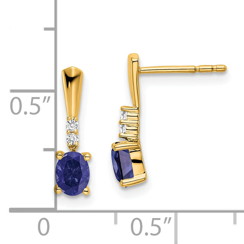 14K Oval Created Sapphire and Diamond Dangle Earrings-EM7407-CSA-004-YA