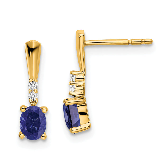 14K Oval Created Sapphire and Diamond Dangle Earrings-EM7407-CSA-004-YA