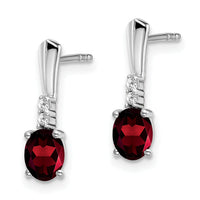 14k White Gold Oval Garnet and Diamond Dangle Earrings-EM7407-GA-004-WA