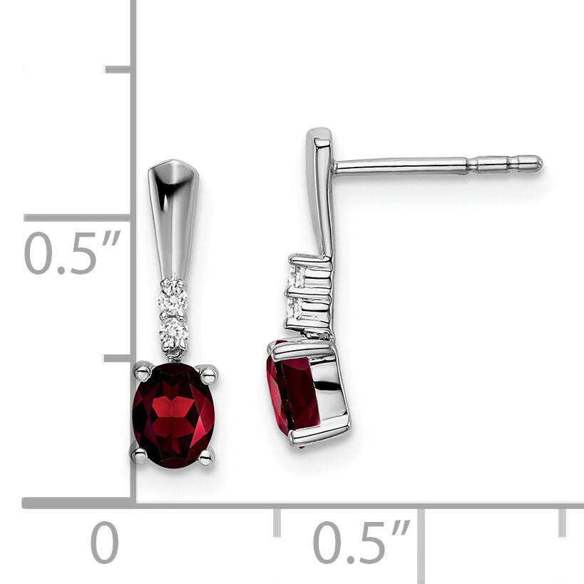 14k White Gold Oval Garnet and Diamond Dangle Earrings-EM7407-GA-004-WA