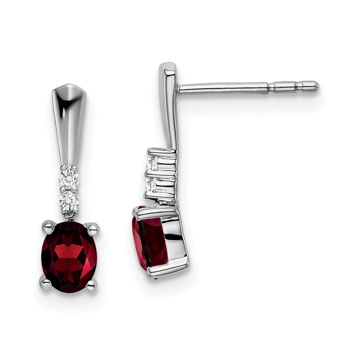 14k White Gold Oval Garnet and Diamond Dangle Earrings-EM7407-GA-004-WA