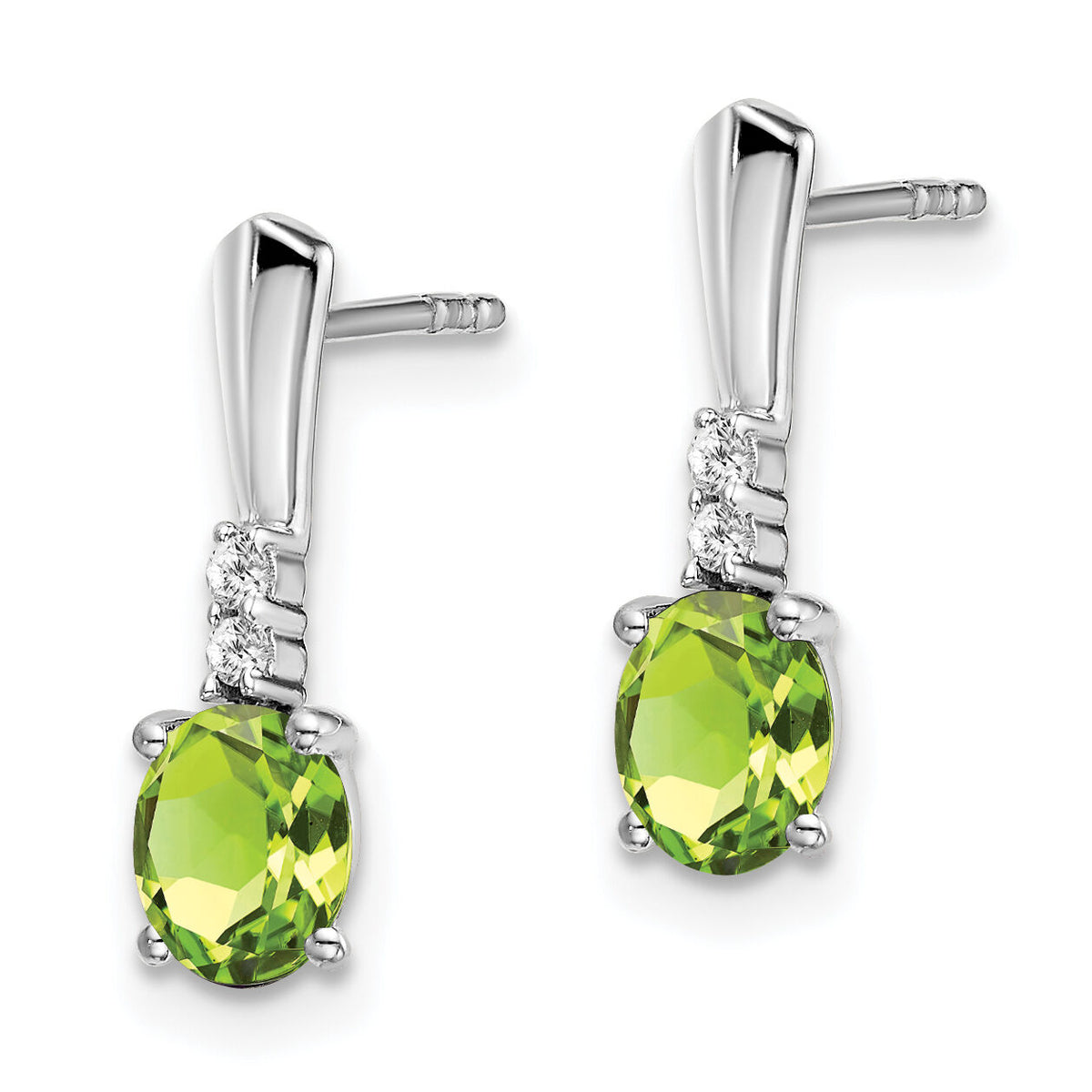 14k White Gold Oval Peridot and Diamond Dangle Earrings-EM7407-PE-004-WA
