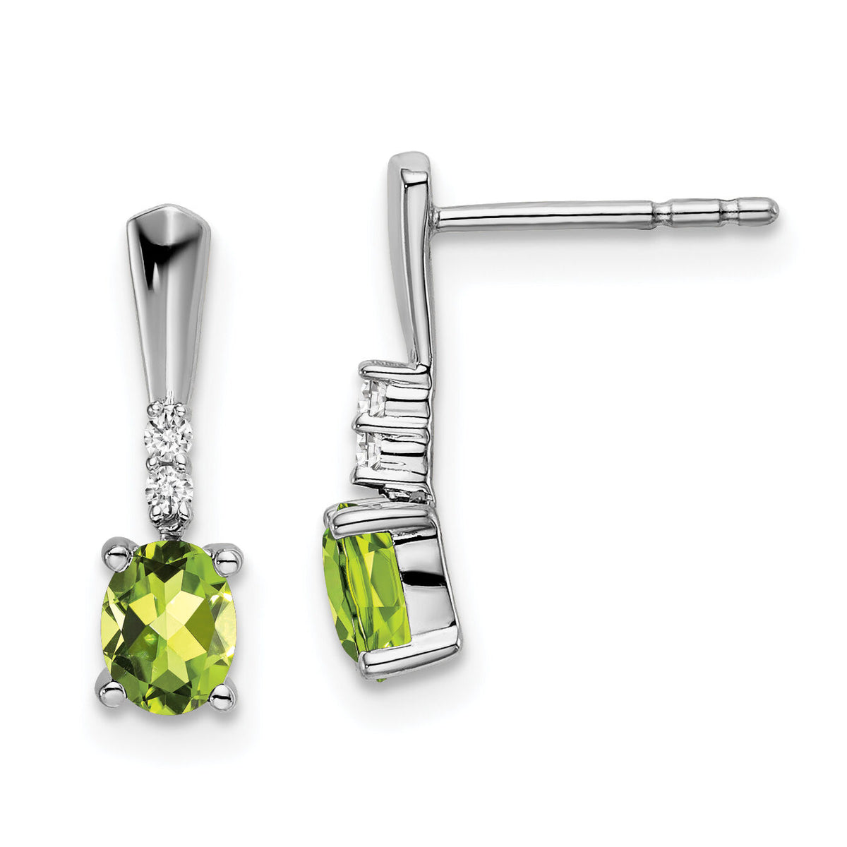 14k White Gold Oval Peridot and Diamond Dangle Earrings-EM7407-PE-004-WA
