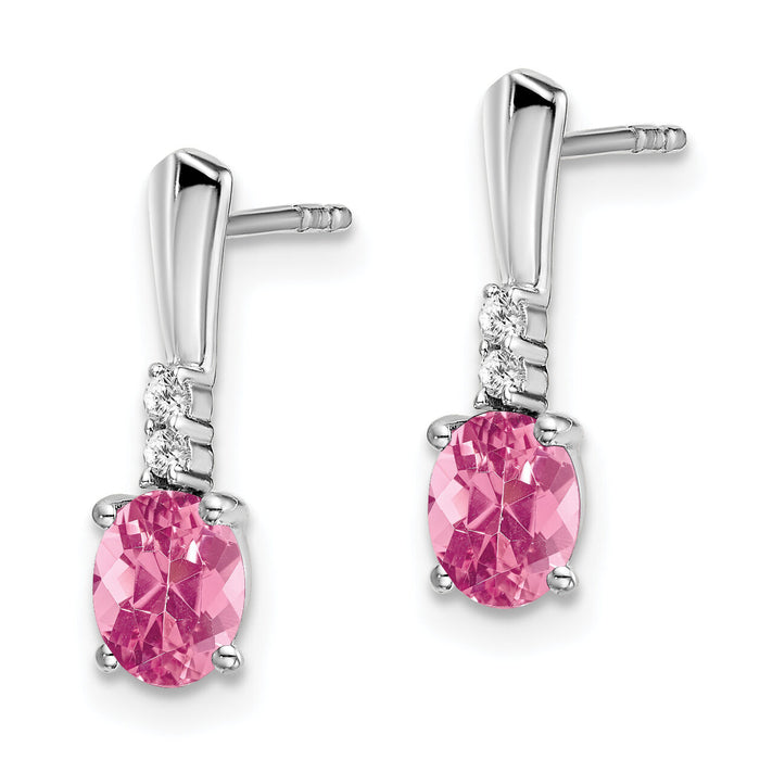14k White Gold Oval Pink Tourmaline and Diamond Dangle Earrings-EM7407-PT-004-WA