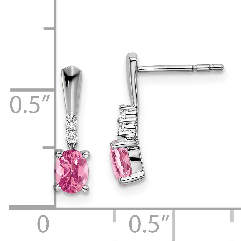 14k White Gold Oval Pink Tourmaline and Diamond Dangle Earrings-EM7407-PT-004-WA