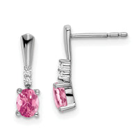 14k White Gold Oval Pink Tourmaline and Diamond Dangle Earrings-EM7407-PT-004-WA