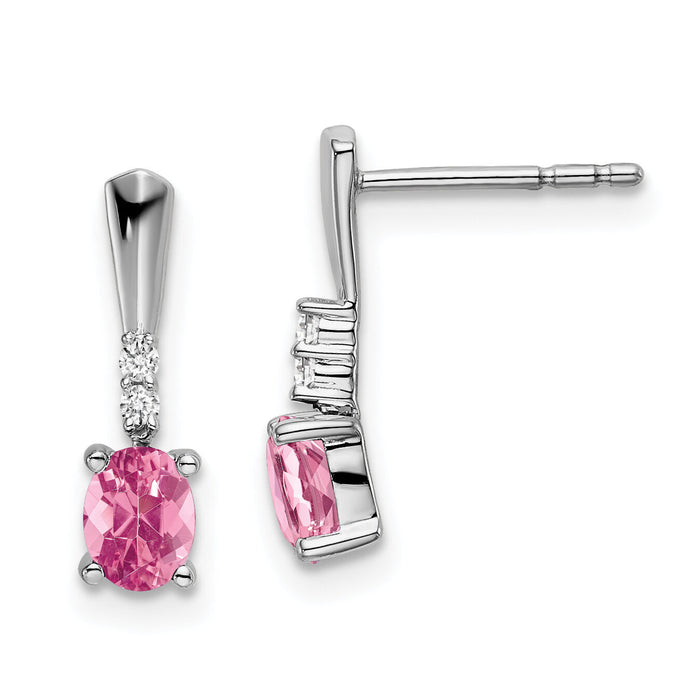 14k White Gold Oval Pink Tourmaline and Diamond Dangle Earrings-EM7407-PT-004-WA