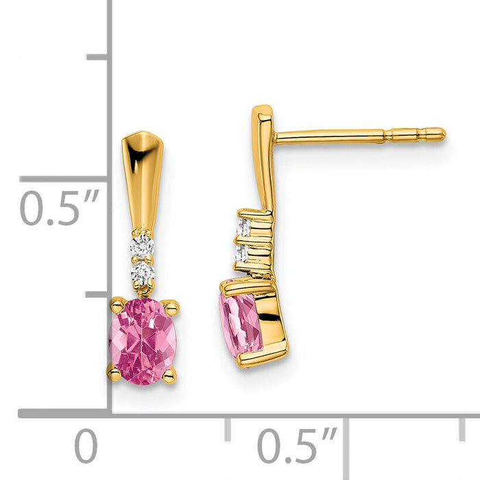 14K Oval Pink Tourmaline and Diamond Dangle Earrings-EM7407-PT-004-YA