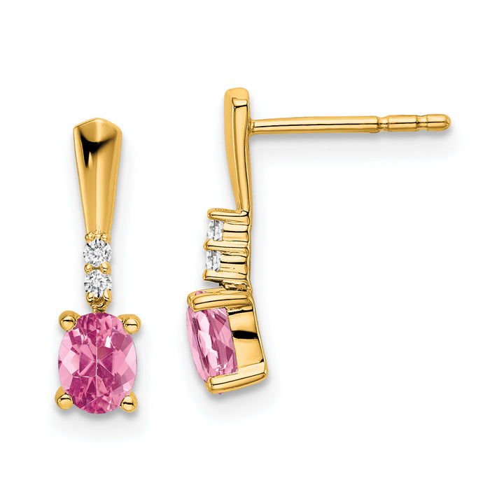 14K Oval Pink Tourmaline and Diamond Dangle Earrings-EM7407-PT-004-YA