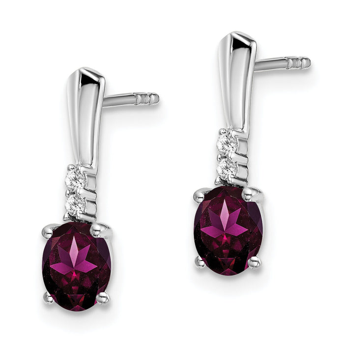 14k White Gold Oval Rhodolite Garnet and Diamond Dangle Earrings-EM7407-RG-004-WA