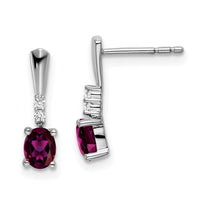 14k White Gold Oval Rhodolite Garnet and Diamond Dangle Earrings-EM7407-RG-004-WA