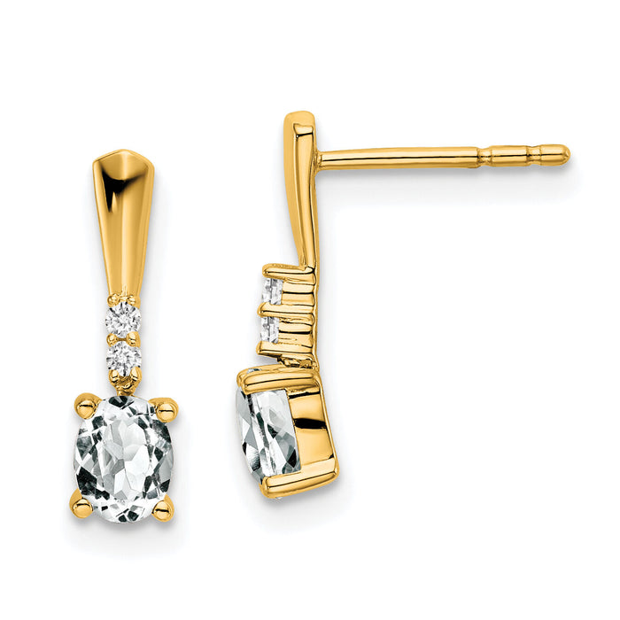14K Oval White Topaz and Diamond Dangle Earrings-EM7407-WT-004-YA
