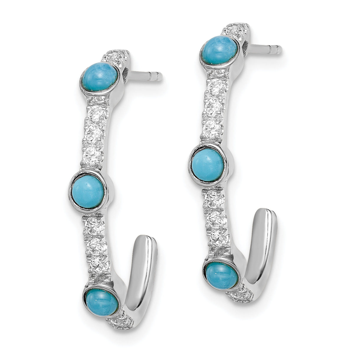 14k White Gold Turquoise and White Topaz J-hoop Earrings-EM7421-BTQ-W