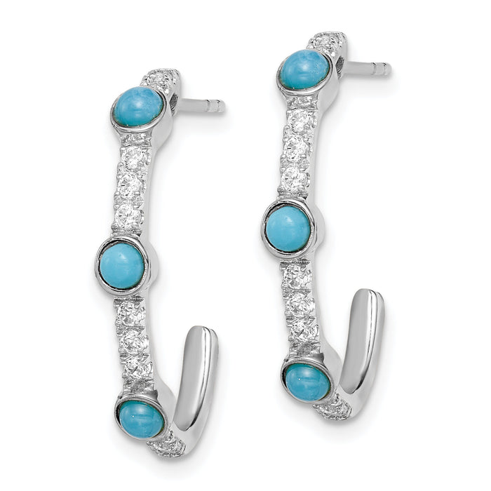14k White Gold Turquoise and White Topaz J-hoop Earrings-EM7421-BTQ-W