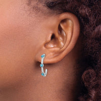 14k White Gold Turquoise and White Topaz J-hoop Earrings-EM7421-BTQ-W