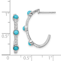14k White Gold Turquoise and White Topaz J-hoop Earrings-EM7421-BTQ-W