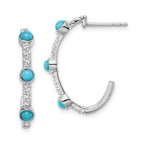 14k White Gold Turquoise and White Topaz J-hoop Earrings-EM7421-BTQ-W