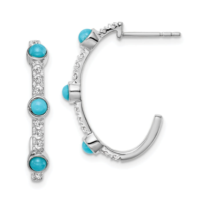 14k White Gold Turquoise and White Topaz J-hoop Earrings-EM7421-BTQ-W