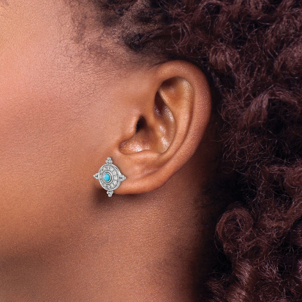 14k White Gold Turquoise and White Topaz Earrings-EM7422-BTQ-W