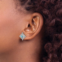 14k White Gold Turquoise and White Topaz Earrings-EM7422-BTQ-W