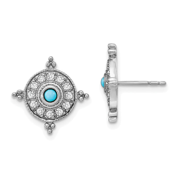 14k White Gold Turquoise and White Topaz Earrings-EM7422-BTQ-W