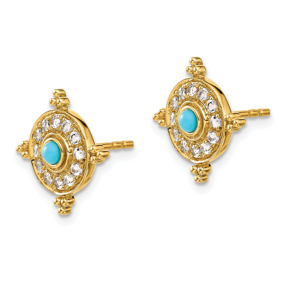14k Turquoise and White Topaz Earrings-EM7422-BTQ-Y