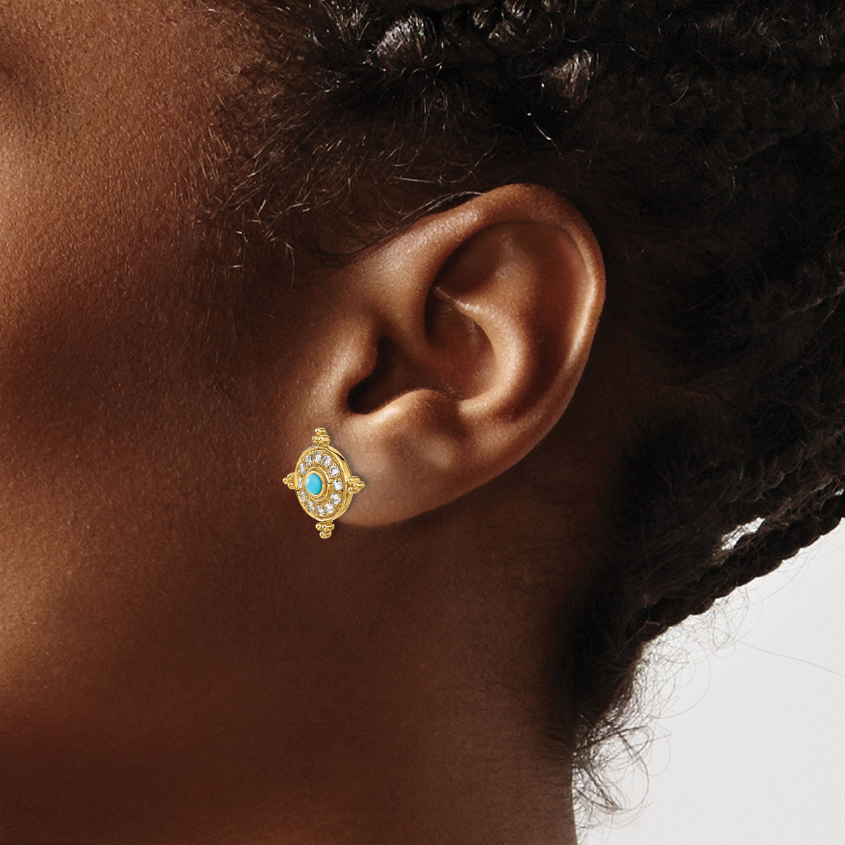 14k Turquoise and White Topaz Earrings-EM7422-BTQ-Y