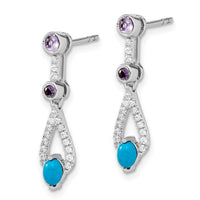 14k White Gold Turquoise/Amethyst/White Topaz Dangle Earrings-EM7425-BTQ/AM-W