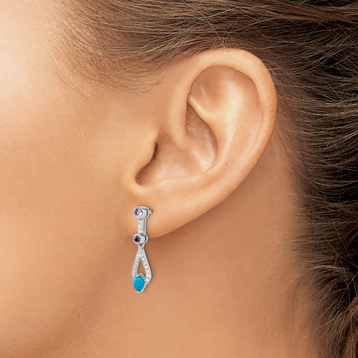 14k White Gold Turquoise/Amethyst/White Topaz Dangle Earrings-EM7425-BTQ/AM-W