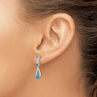 14k White Gold Turquoise/Amethyst/White Topaz Dangle Earrings-EM7425-BTQ/AM-W