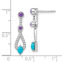 14k White Gold Turquoise/Amethyst/White Topaz Dangle Earrings-EM7425-BTQ/AM-W