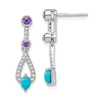 14k White Gold Turquoise/Amethyst/White Topaz Dangle Earrings-EM7425-BTQ/AM-W