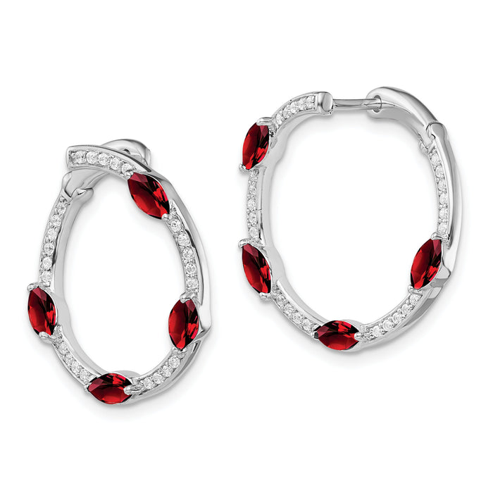 14k White Gold Garnet and Diamond Hoop Earrings-EM7456-GA-026-WA