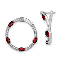 14k White Gold Garnet and Diamond Hoop Earrings-EM7456-GA-026-WA