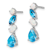 14k White Gold Blue Topaz and Opal Dangle Earrings-EM7458-BT/OP-W