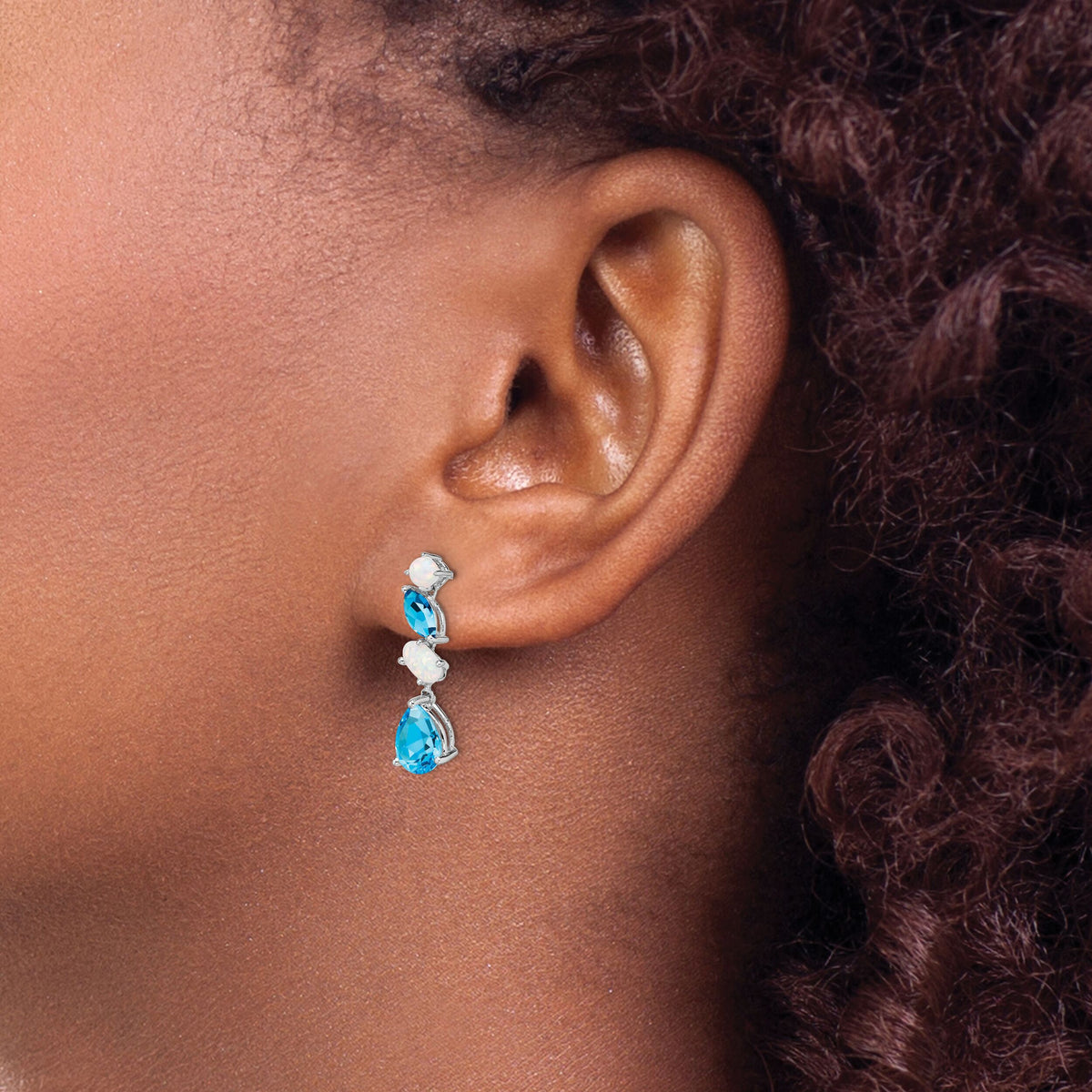 14k White Gold Blue Topaz and Opal Dangle Earrings-EM7458-BT/OP-W