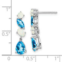 14k White Gold Blue Topaz and Opal Dangle Earrings-EM7458-BT/OP-W