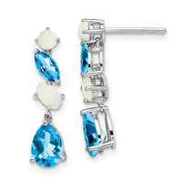 14k White Gold Blue Topaz and Opal Dangle Earrings-EM7458-BT/OP-W