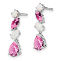 14k White Gold Created Pink Sapphire and Opal Dangle Earrings-EM7458-CPS/OP-W