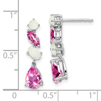 14k White Gold Created Pink Sapphire and Opal Dangle Earrings-EM7458-CPS/OP-W
