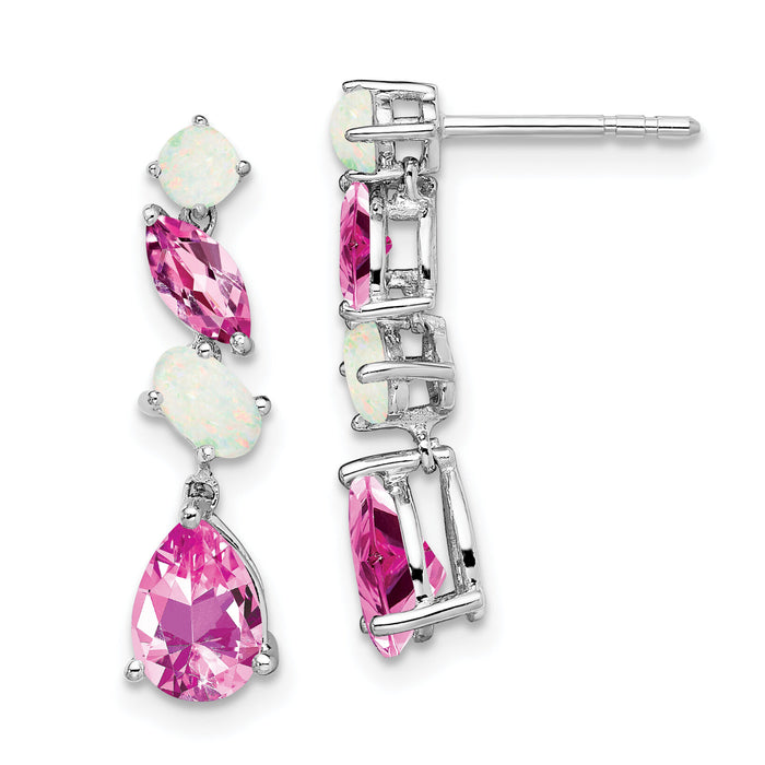 14k White Gold Created Pink Sapphire and Opal Dangle Earrings-EM7458-CPS/OP-W
