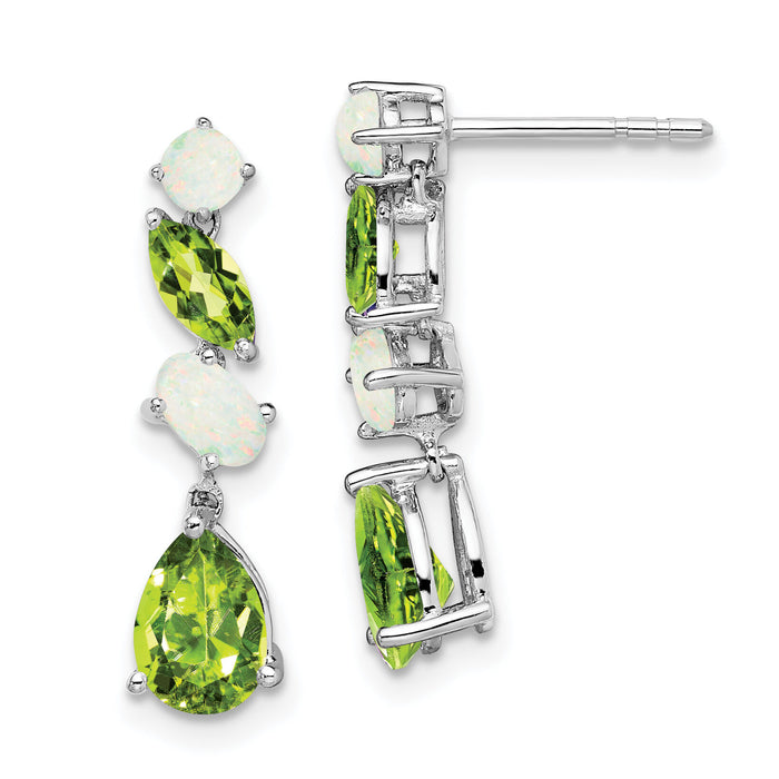 14k White Gold Peridot and Opal Dangle Earrings-EM7458-PE/OP-W