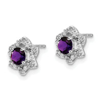 14k White Gold Amethyst and Diamond Post Earrings-EM7459-AM-006-WA