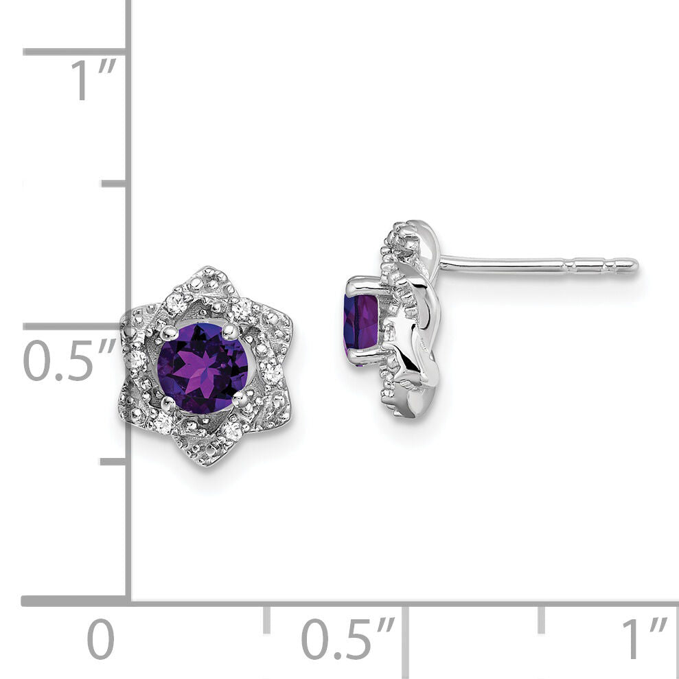 14k White Gold Amethyst and Diamond Post Earrings-EM7459-AM-006-WA