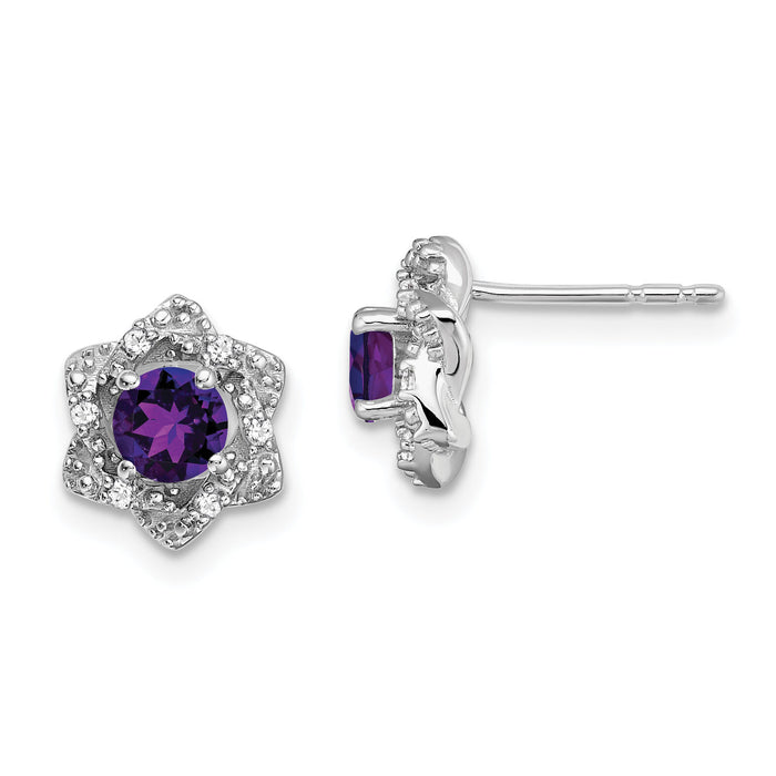 14k White Gold Amethyst and Diamond Post Earrings-EM7459-AM-006-WA