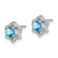 14k White Gold Blue Topaz and Diamond Post Earrings-EM7459-BT-006-WA