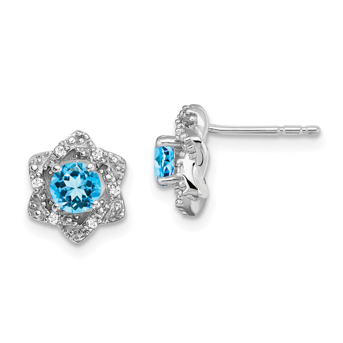 14k White Gold Blue Topaz and Diamond Post Earrings-EM7459-BT-006-WA