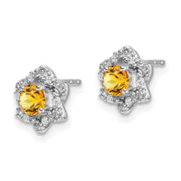 14k White Gold Citrine and Diamond Post Earrings-EM7459-CI-006-WA